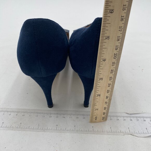 YDN Alligater Navy Mid Heels Slip on Loafer Pumps Pointy Toe Slide Suede Shoes - Picture 5 of 8